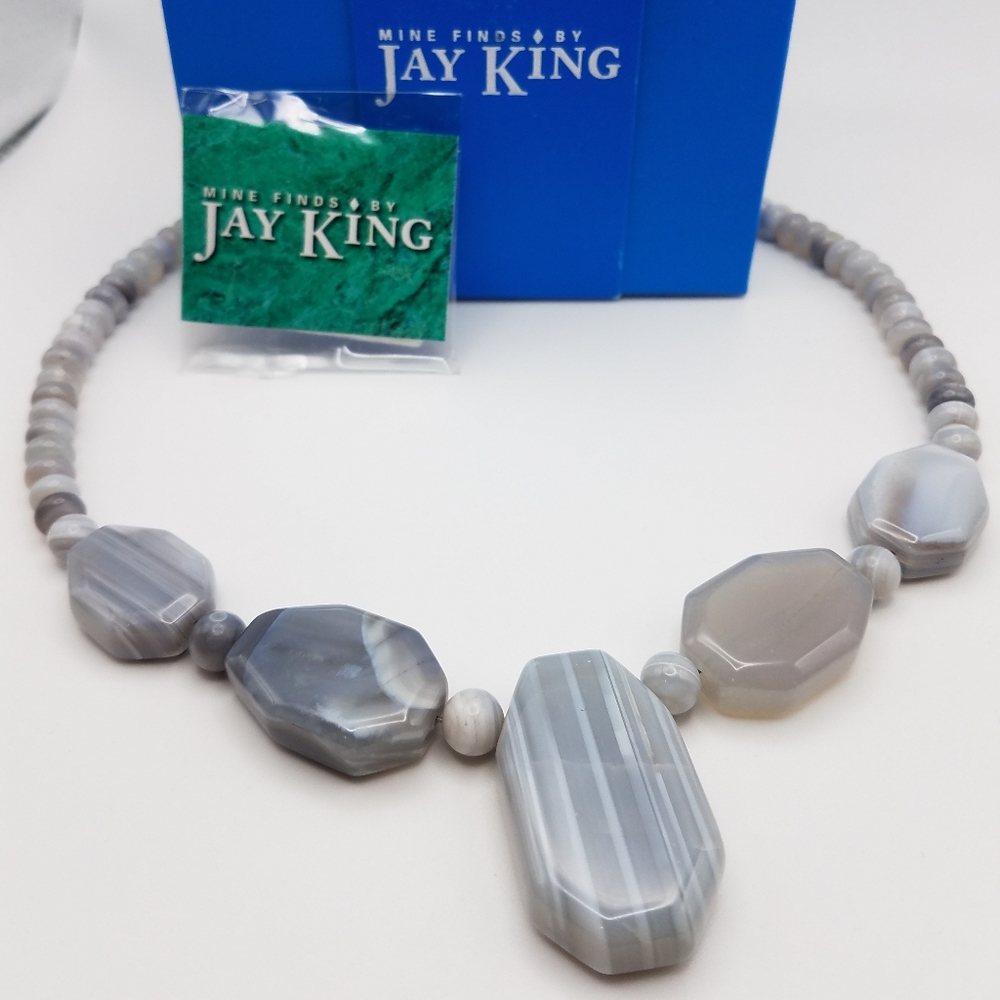 Jay King DTR Necklace Gray Agate Sterling Silver NIB